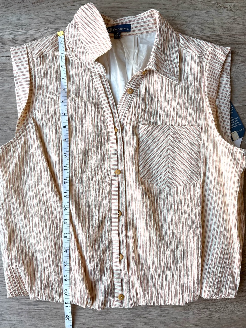NWT Democracy Ecru Fired Brick Stripe Cap Sleeve Bubble Hem Blouse M - Picture 12 of 15